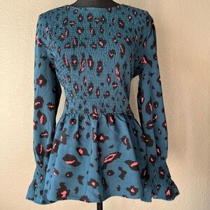 Gently Worn Cupshe Peplum Long Sleeve Blouse in Animal Print